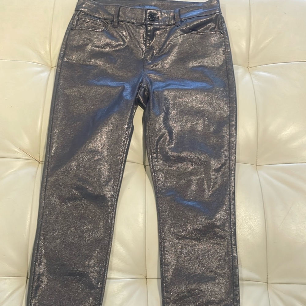 White House Black Market Smokey Metallic Skinny Ankle Jeans Valentine Date Night